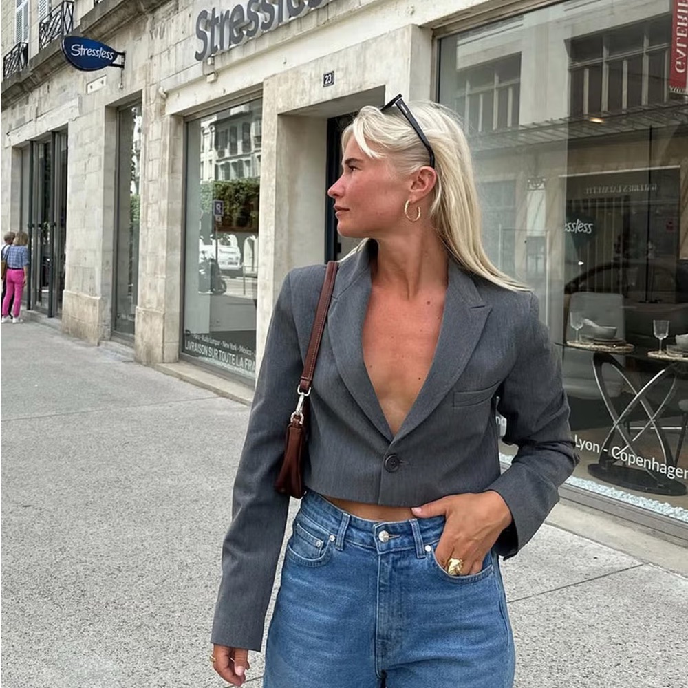 Djerf Avenue Gray Cropped Blazer